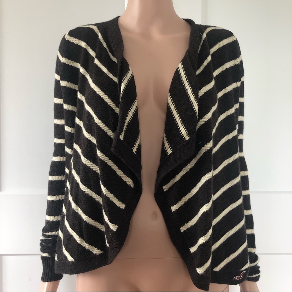 Hollister Brown Cream Stripes Long Sleeves Open Wrap Cardigan Small - Picture 1 of 2